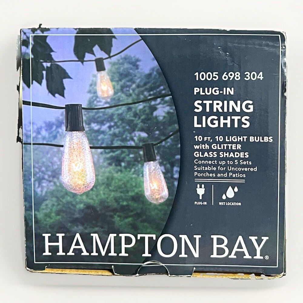 Hampton Bay Plug-In 10ft 10-Light String Lights Glitter Glass Shades Connectable